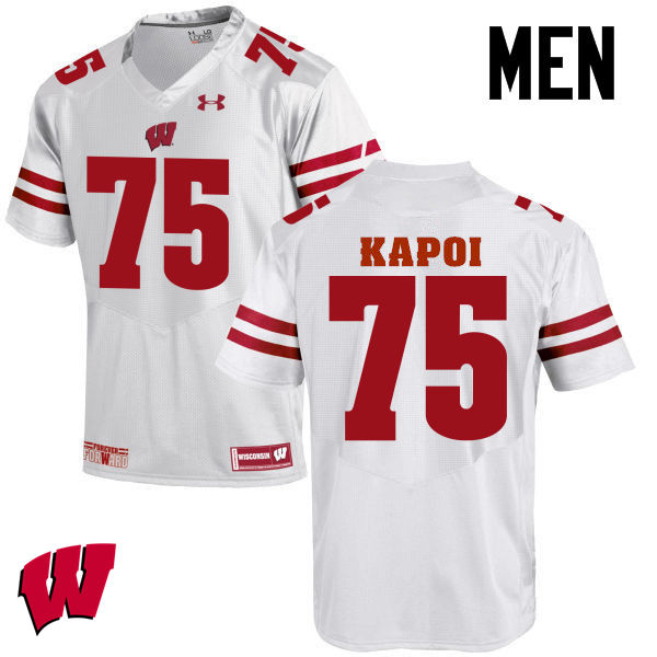 Men Wisconsin Badgers #75 Micha Kapoi College Football Jerseys-White